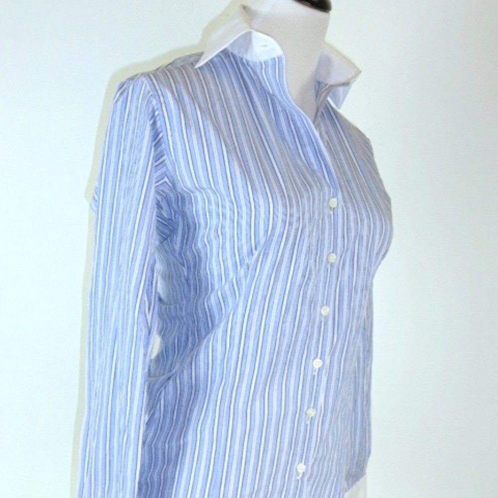 HOLLAND & SHERRY BUTTON DOWN custom SHIRT 2 4 stripes xs s blue white stripes